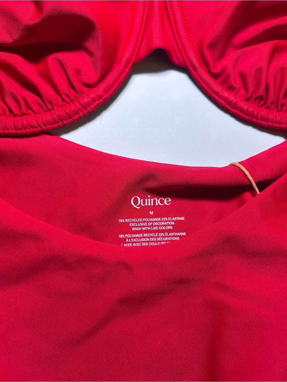 NWT Quince Cherry Red Underwire Bikini Set Medium Bow Top High Cut Bottom